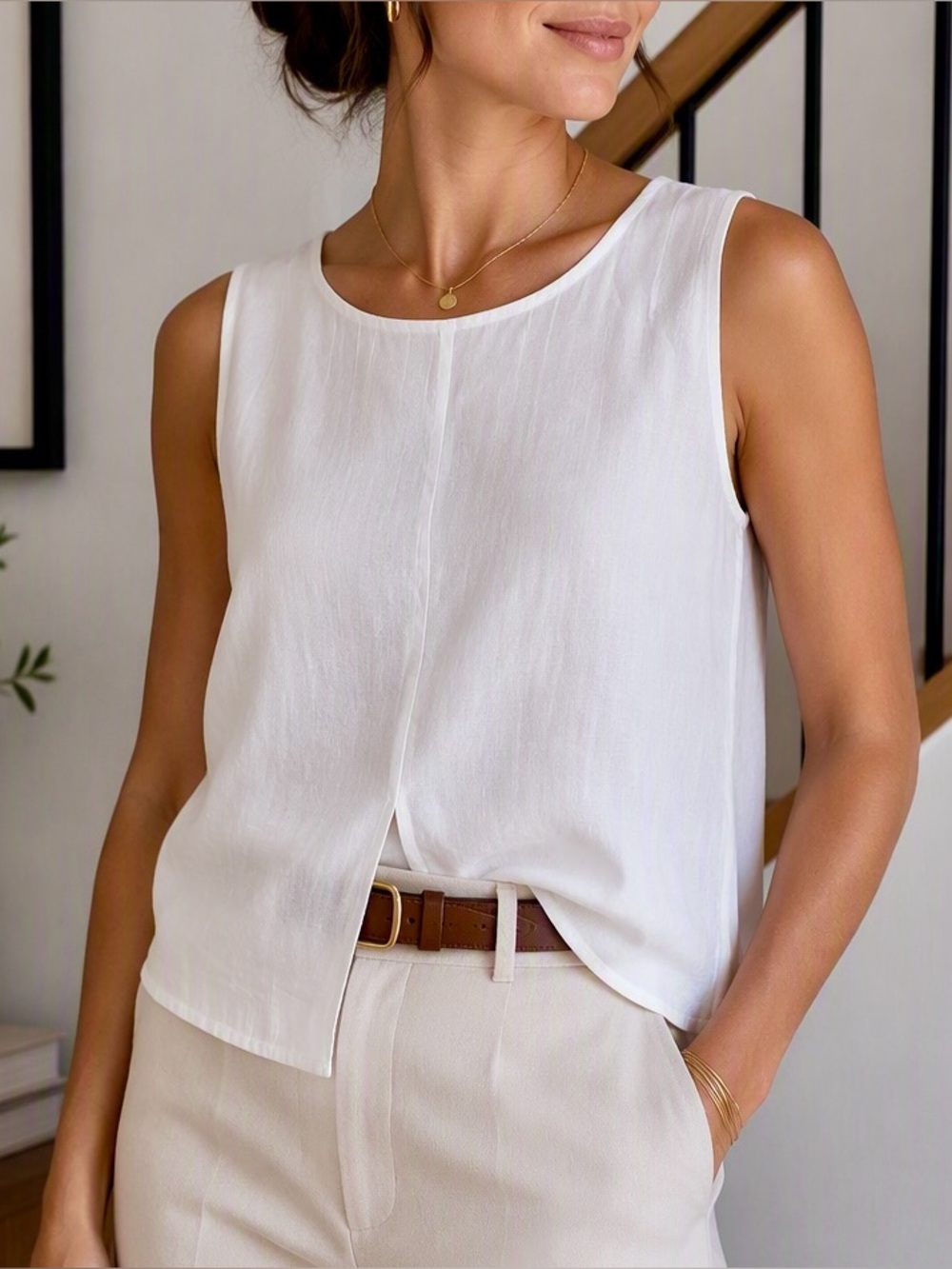 Christina White Sleeveless Scoop Neck Camisole